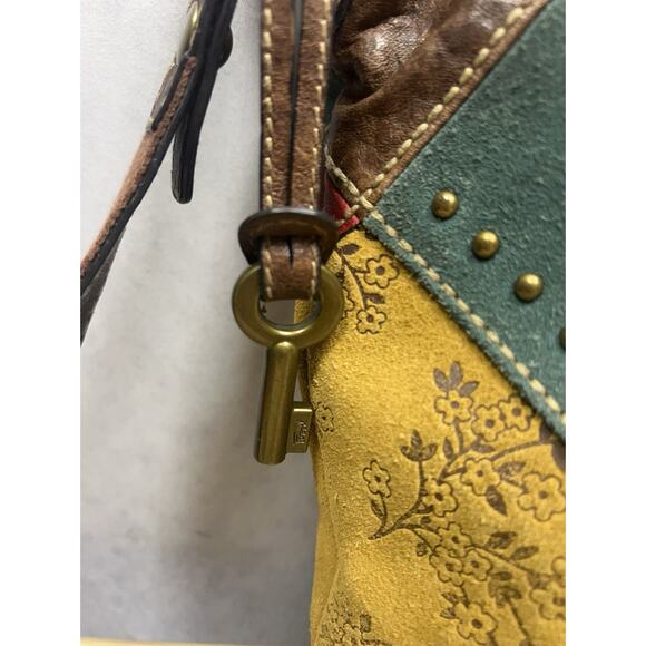 Fossil Multicolor Patches Suede w/ Tooled Floral Crossbody Bag Slingback - Picture 4 of 13